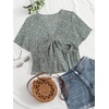 image:imageLYANER Womens Floral Print V Neck Tie Knot Ruffle Hem Short Sleeve Blouse Peplum TopDeep Green Floral