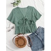 image:imageLYANER Womens Floral Print V Neck Tie Knot Ruffle Hem Short Sleeve Blouse Peplum TopGreen Floral
