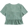 image:imageLYANER Womens Floral Print V Neck Tie Knot Ruffle Hem Short Sleeve Blouse Peplum TopGreen Floral
