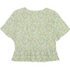 image:imageLYANER Womens Floral Print V Neck Tie Knot Ruffle Hem Short Sleeve Blouse Peplum TopGreen Printed