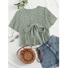 image:imageLYANER Womens Floral Print V Neck Tie Knot Ruffle Hem Short Sleeve Blouse Peplum TopLight Green Floral