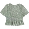 image:imageLYANER Womens Floral Print V Neck Tie Knot Ruffle Hem Short Sleeve Blouse Peplum TopLight Green Floral