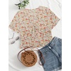 image:imageLYANER Womens Floral Print V Neck Tie Knot Ruffle Hem Short Sleeve Blouse Peplum TopPink Printed