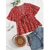 image:imageLYANER Womens Floral Print V Neck Tie Knot Ruffle Hem Short Sleeve Blouse Peplum TopRed Yellow Floral