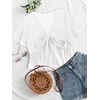 image:imageLYANER Womens Floral Print V Neck Tie Knot Ruffle Hem Short Sleeve Blouse Peplum TopWhite