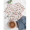 image:imageLYANER Womens Floral Print V Neck Tie Knot Ruffle Hem Short Sleeve Blouse Peplum TopWhite Printed