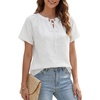 image:imageLYANER Womens Floral Tie Front Short Sleeve Loose Fit Dressy Casual Blouse TopsWhite