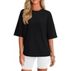 image:imageLYANER Womens Half Sleeve Jewel Neck Loose Fit Casual Blouse Top ShirtBlack