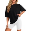 image:imageLYANER Womens Half Sleeve Jewel Neck Loose Fit Casual Blouse Top ShirtBlack