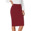 image:imageLYANER Womens High Waist Button Stretch Pencil Knee Length Straight Midi Skirt for Business CasualBurgundy