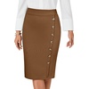 image:imageLYANER Womens High Waist Button Stretch Pencil Knee Length Straight Midi Skirt for Business CasualDark Brown