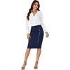 image:imageLYANER Womens High Waist Button Stretch Pencil Knee Length Straight Midi Skirt for Business CasualNavy Blue