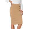 image:imageLYANER Womens High Waist Button Stretch Pencil Knee Length Straight Midi Skirt for Business CasualSolid Brown