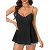 image:imageLYANER Womens Lace Babydoll Tank Top Sexy Deep V Neck Spaghetti Strap Sleeveless Cami Flared Flowy Peplum TopsBlack