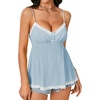 image:imageLYANER Womens Lace Babydoll Tank Top Sexy Deep V Neck Spaghetti Strap Sleeveless Cami Flared Flowy Peplum TopsBlue