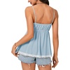 image:imageLYANER Womens Lace Babydoll Tank Top Sexy Deep V Neck Spaghetti Strap Sleeveless Cami Flared Flowy Peplum TopsBlue