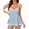 image:imageLYANER Womens Lace Babydoll Tank Top Sexy Deep V Neck Spaghetti Strap Sleeveless Cami Flared Flowy Peplum TopsBlue