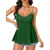 image:imageLYANER Womens Lace Babydoll Tank Top Sexy Deep V Neck Spaghetti Strap Sleeveless Cami Flared Flowy Peplum TopsDark Green