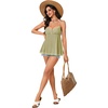 image:imageLYANER Womens Lace Babydoll Tank Top Sexy Deep V Neck Spaghetti Strap Sleeveless Cami Flared Flowy Peplum TopsLight Green
