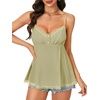 image:imageLYANER Womens Lace Babydoll Tank Top Sexy Deep V Neck Spaghetti Strap Sleeveless Cami Flared Flowy Peplum TopsLight Green