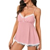 image:imageLYANER Womens Lace Babydoll Tank Top Sexy Deep V Neck Spaghetti Strap Sleeveless Cami Flared Flowy Peplum TopsLight Pink