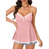 image:imageLYANER Womens Lace Babydoll Tank Top Sexy Deep V Neck Spaghetti Strap Sleeveless Cami Flared Flowy Peplum TopsLight Pink