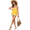 image:imageLYANER Womens Lace Babydoll Tank Top Sexy Deep V Neck Spaghetti Strap Sleeveless Cami Flared Flowy Peplum TopsLight Yellow