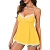 image:imageLYANER Womens Lace Babydoll Tank Top Sexy Deep V Neck Spaghetti Strap Sleeveless Cami Flared Flowy Peplum TopsLight Yellow