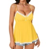 image:imageLYANER Womens Lace Babydoll Tank Top Sexy Deep V Neck Spaghetti Strap Sleeveless Cami Flared Flowy Peplum TopsLight Yellow