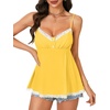 image:imageLYANER Womens Lace Babydoll Tank Top Sexy Deep V Neck Spaghetti Strap Sleeveless Cami Flared Flowy Peplum TopsLight Yellow