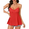 image:imageLYANER Womens Lace Babydoll Tank Top Sexy Deep V Neck Spaghetti Strap Sleeveless Cami Flared Flowy Peplum TopsRed01