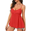 image:imageLYANER Womens Lace Babydoll Tank Top Sexy Deep V Neck Spaghetti Strap Sleeveless Cami Flared Flowy Peplum TopsRed01