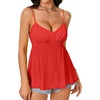 image:imageLYANER Womens Lace Babydoll Tank Top Sexy Deep V Neck Spaghetti Strap Sleeveless Cami Flared Flowy Peplum TopsRed01