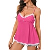 image:imageLYANER Womens Lace Babydoll Tank Top Sexy Deep V Neck Spaghetti Strap Sleeveless Cami Flared Flowy Peplum TopsRose Red