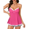 image:imageLYANER Womens Lace Babydoll Tank Top Sexy Deep V Neck Spaghetti Strap Sleeveless Cami Flared Flowy Peplum TopsRose Red