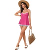 image:imageLYANER Womens Lace Babydoll Tank Top Sexy Deep V Neck Spaghetti Strap Sleeveless Cami Flared Flowy Peplum TopsRose Red