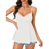 image:imageLYANER Womens Lace Babydoll Tank Top Sexy Deep V Neck Spaghetti Strap Sleeveless Cami Flared Flowy Peplum TopsWhite