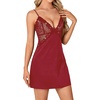 image:imageLYANER Womens Lace Deep V Neck Satin Nightdress Lingerie Sexy Strap Chemise NightgownBurgundy