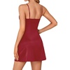 image:imageLYANER Womens Lace Deep V Neck Satin Nightdress Lingerie Sexy Strap Chemise NightgownBurgundy