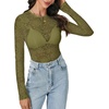 image:imageLYANER Womens Lace Long Sleeve Tops Floral Sexy Mesh Sheer Shirt See Through Undershirt TopsArmy Green