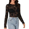 image:imageLYANER Womens Lace Long Sleeve Tops Floral Sexy Mesh Sheer Shirt See Through Undershirt TopsBlack