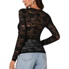 image:imageLYANER Womens Lace Long Sleeve Tops Floral Sexy Mesh Sheer Shirt See Through Undershirt TopsBlack