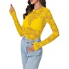image:imageLYANER Womens Lace Long Sleeve Tops Floral Sexy Mesh Sheer Shirt See Through Undershirt TopsBright Yellow