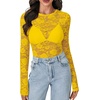 image:imageLYANER Womens Lace Long Sleeve Tops Floral Sexy Mesh Sheer Shirt See Through Undershirt TopsBright Yellow