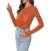 image:imageLYANER Womens Lace Long Sleeve Tops Floral Sexy Mesh Sheer Shirt See Through Undershirt TopsCaramel