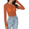 image:imageLYANER Womens Lace Long Sleeve Tops Floral Sexy Mesh Sheer Shirt See Through Undershirt TopsCaramel