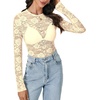 image:imageLYANER Womens Lace Long Sleeve Tops Floral Sexy Mesh Sheer Shirt See Through Undershirt TopsChampagne