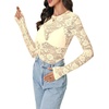 image:imageLYANER Womens Lace Long Sleeve Tops Floral Sexy Mesh Sheer Shirt See Through Undershirt TopsChampagne