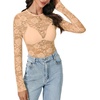 image:imageLYANER Womens Lace Long Sleeve Tops Floral Sexy Mesh Sheer Shirt See Through Undershirt TopsDark Apricot