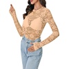 image:imageLYANER Womens Lace Long Sleeve Tops Floral Sexy Mesh Sheer Shirt See Through Undershirt TopsDark Apricot